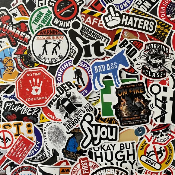 100pcs Funny Hard Hat Construction Welder Plumber Themed Waterproof Sticker Pack - Picture 1 of 11